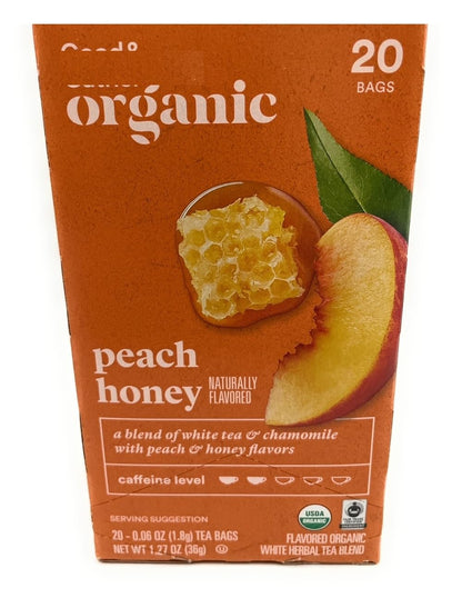 Organic Peach Honey Tea White Tea Blend, 20 Bags,1.27oz/36g | Peach and Honey Flavors, Caffeinated, Pack of 1