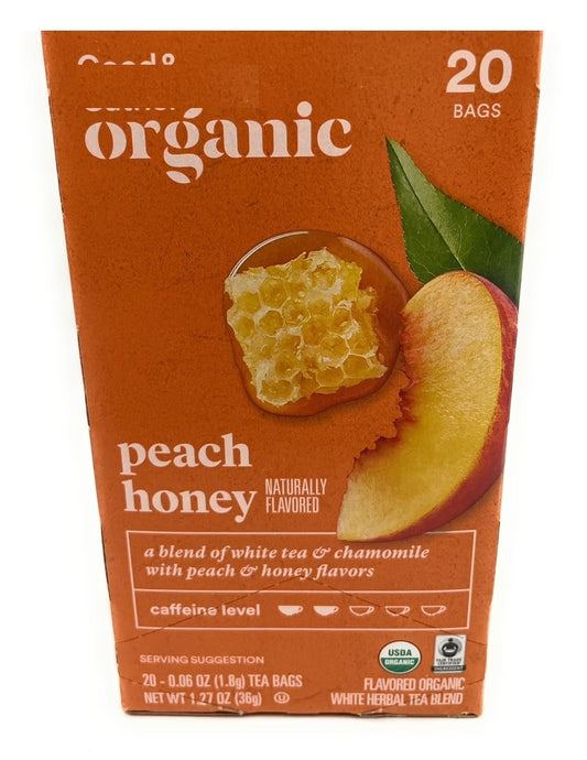 Organic Peach Honey Tea White Tea Blend, 20 Bags,1.27oz/36g | Peach and Honey Flavors, Caffeinated, Pack of 1