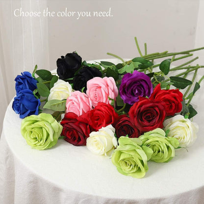 12 PCS Artificial Flowers Pink Roses Fake Silk Flowers Long Stem Artificial Roses for Home Wedding Decorations (Pink)