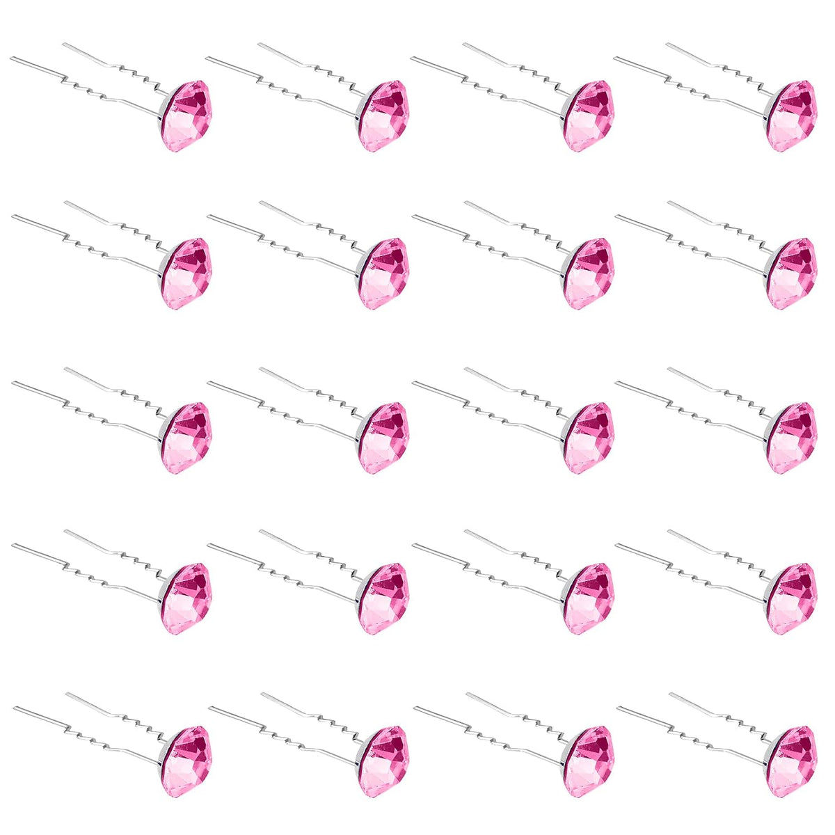 20 Pack (Pink) Rhinestone Hair Pins Crystal Hair Clips for Bridal Wedding Women Hair Jewelry Accessories, with Clear Container