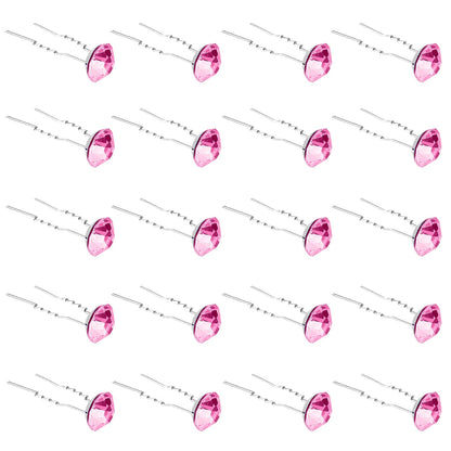 20 Pack (Pink) Rhinestone Hair Pins Crystal Hair Clips for Bridal Wedding Women Hair Jewelry Accessories, with Clear Container