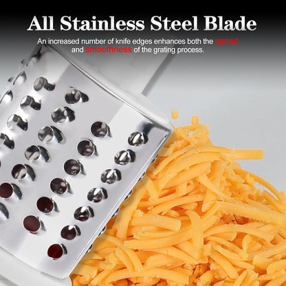 Rotary Cheese Grater Hand Crank, Kitchen Shredder Speed Mandolin Slicer Nuts Grinder with Handle and Drum Blades for Cheese, Vegetable, Walnuts, Chocolate, Potato, Carrot, 3 Blades, Pink
