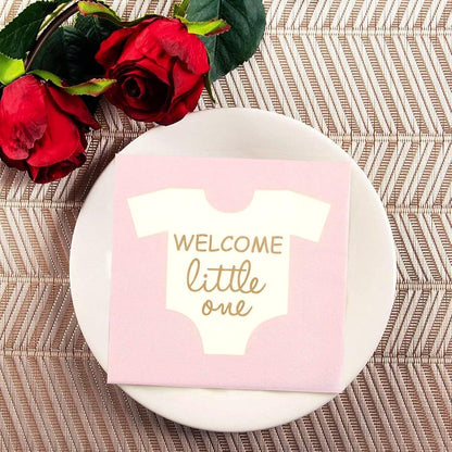 Baby Shower Napkins - 5 x 5 In Folded, Light Pink & Gold Foil, 100 Count, 3-Ply - Girl Baby Shower Napkins