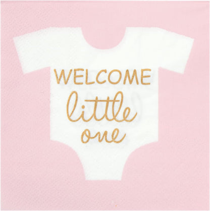 Baby Shower Napkins - 5 x 5 In Folded, Light Pink & Gold Foil, 100 Count, 3-Ply - Girl Baby Shower Napkins
