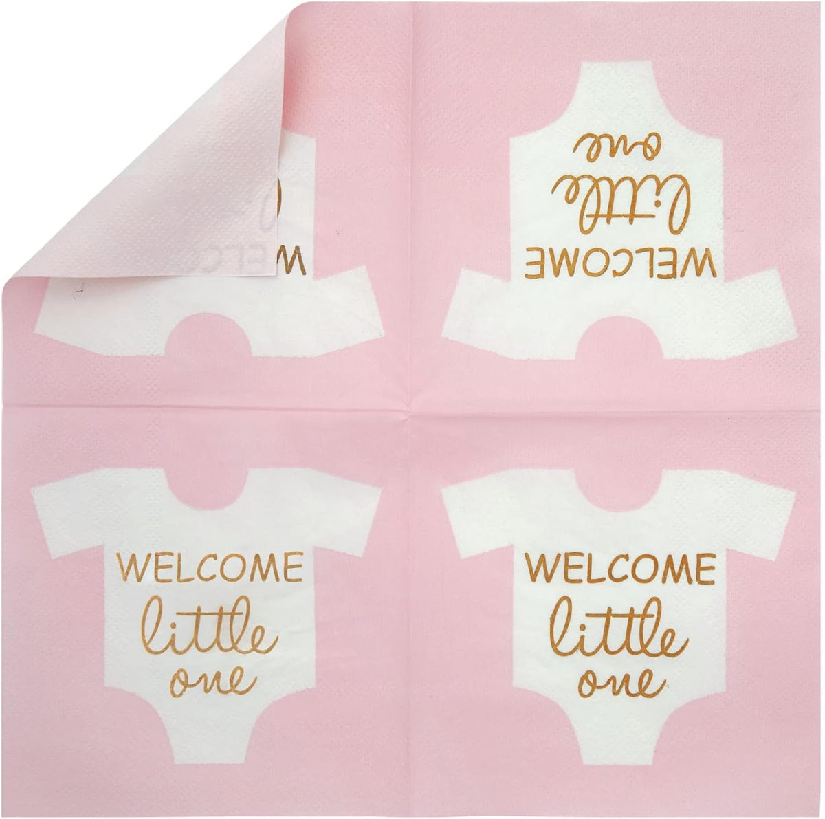 Baby Shower Napkins - 5 x 5 In Folded, Light Pink & Gold Foil, 100 Count, 3-Ply - Girl Baby Shower Napkins