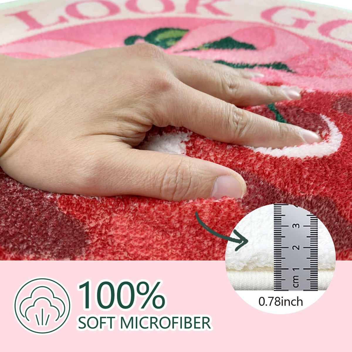 SHIYUE You Look Good Cute Cherry Bath Mat, Ultra Soft and Fluffy Microfiber Water Absorption Non Slip Mat for Bedroom Kitchen Bathroom Rug Decor(23.6"×23.6" Pink Bow Y01)
