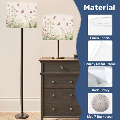 Lamp Shades Set of 2 Butterflies Pastel Wildflowers Meadow Soft Pink Daisy Garden Floral Drum Lampshades for Table Lamps Floor Lamps Pendant Light 13"x13"x10" Replacement Lamp Shade Easy Assembly