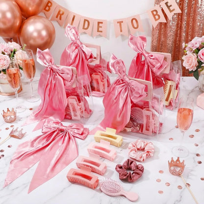 60 Pcs Pink Spa Party Favors for Girls, Sleepover Party Supplies for 12 Guests, Teen Girl Birthday Gifts with Hair Brushes, Scrunchies, Claw Clips, Bow Hair Clips and Clear Gift Bags