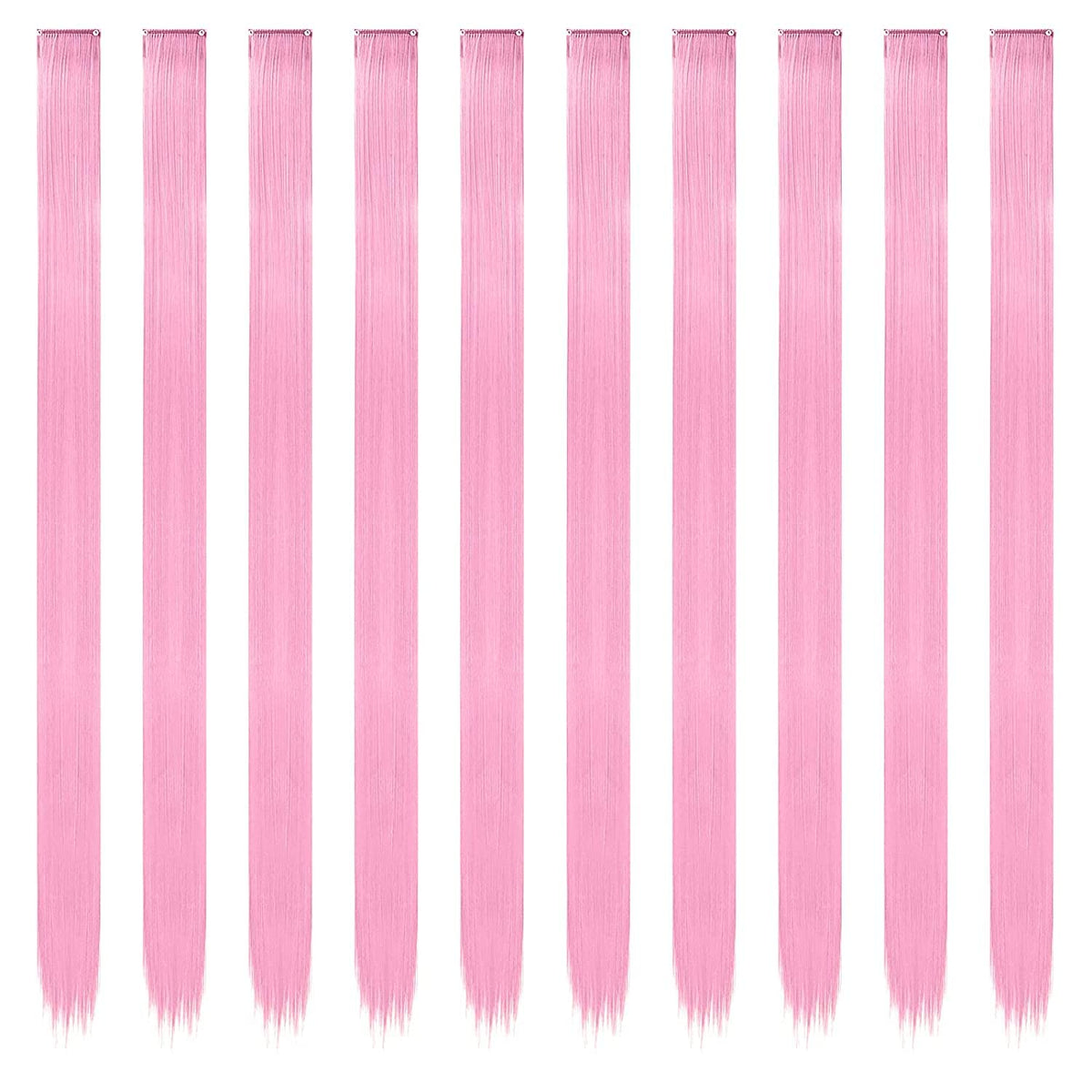 Colored Clip in Hair Extensions - 10 PCS Pink Highlighted Hair Piece Straight Synthetic Clip in Hairpieces for Women 22 inch