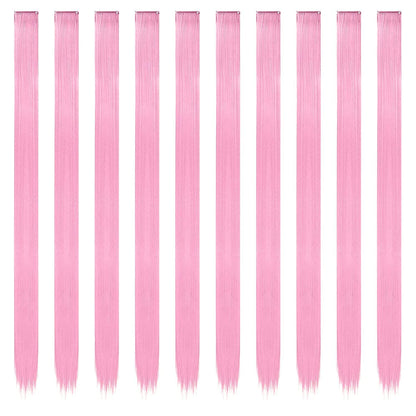 Colored Clip in Hair Extensions - 10 PCS Pink Highlighted Hair Piece Straight Synthetic Clip in Hairpieces for Women 22 inch