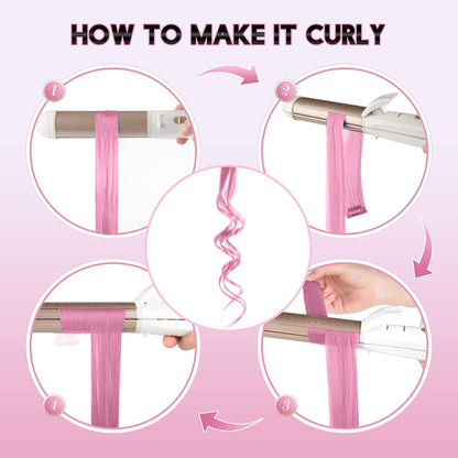 Colored Clip in Hair Extensions - 10 PCS Pink Highlighted Hair Piece Straight Synthetic Clip in Hairpieces for Women 22 inch