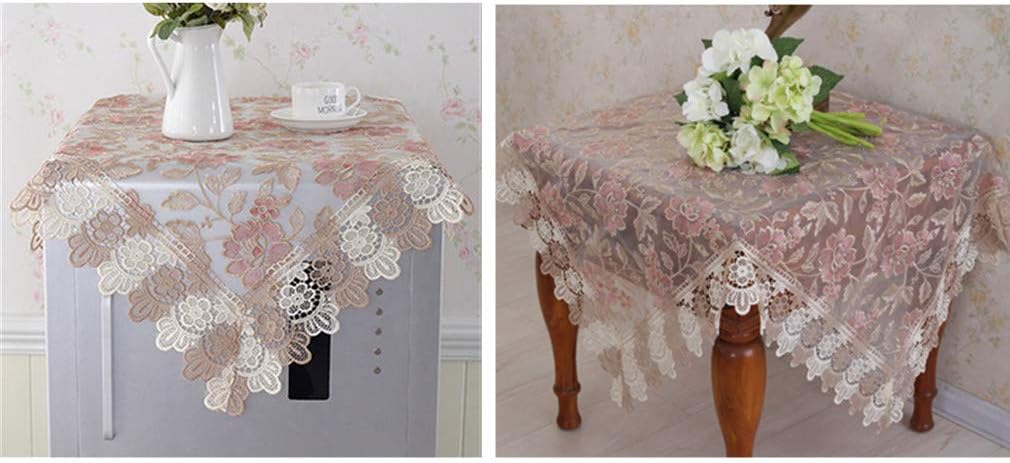 Lace Polyester Tablecloth Embroidery Square Table Cloths for Bedside Table Small Table(2 Seats), 36 x 36 Inch, Pink