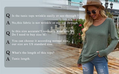 Tunic Tops to Wear with Leggings Long Sleeve V Neck T Shirts Fall Outfits 2026 Casual Loose Fit S-3XL