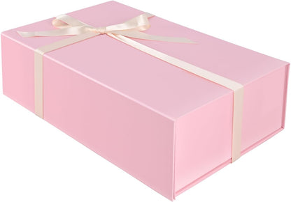 Large Pink Gift Box with Magnetic Lid and Ribbon, 13.8"x9.1"x4.3"