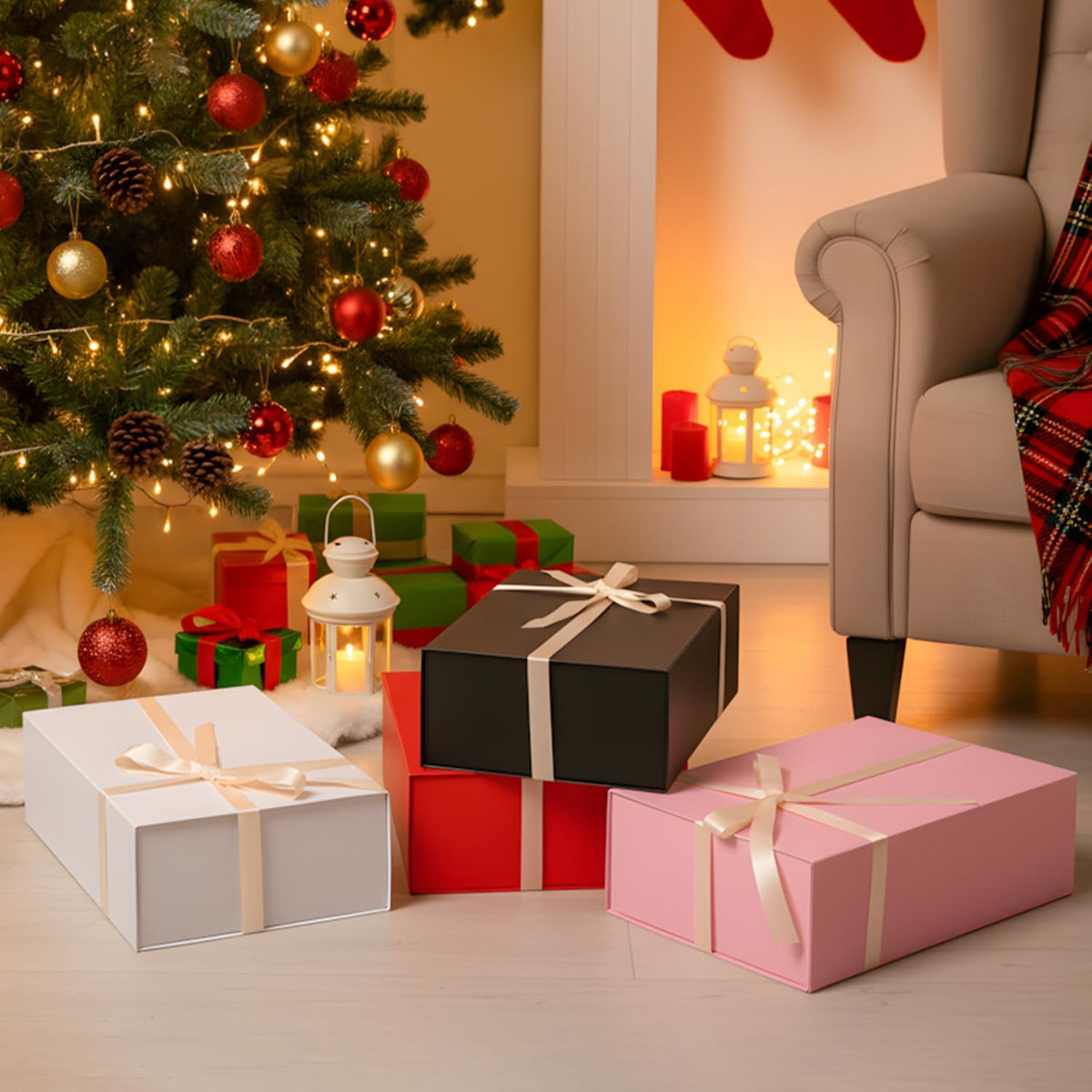Large Pink Gift Box with Magnetic Lid and Ribbon, 13.8"x9.1"x4.3"