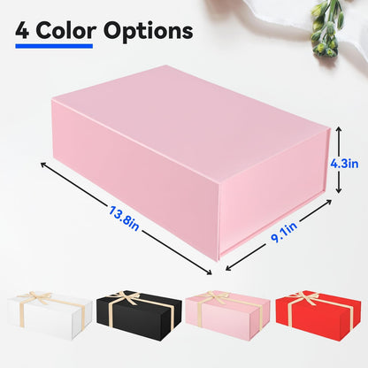 Large Pink Gift Box with Magnetic Lid and Ribbon, 13.8"x9.1"x4.3"