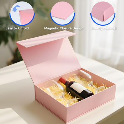 Large Pink Gift Box with Magnetic Lid and Ribbon, 13.8"x9.1"x4.3"