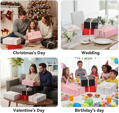Large Pink Gift Box with Magnetic Lid and Ribbon, 13.8"x9.1"x4.3"
