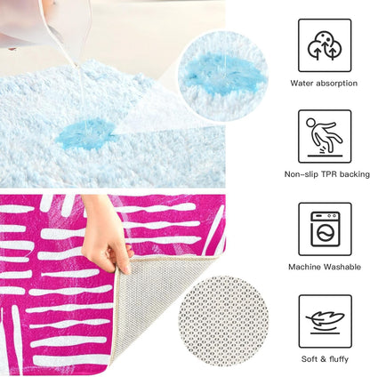 Abstract Pink Stripe Absorbent Bathroom Rug, 24''x16'' Extra Soft Thick Plush Bath Mat, Non-Slip Shaggy Bath Rug for Tub, Shower and Bath, Machine Washable