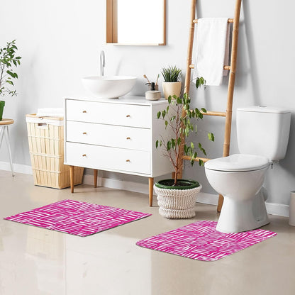 Abstract Pink Stripe Absorbent Bathroom Rug, 24''x16'' Extra Soft Thick Plush Bath Mat, Non-Slip Shaggy Bath Rug for Tub, Shower and Bath, Machine Washable