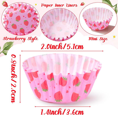 Strawberry Mini Cupcake Liners - 600pcs Summer Baking Cups Muffin Cupcakes Paper Wrappers, Pink Watermelon Candy Cake Chocolate Wrap Making Supplies for Baby Shower Party Birthday (10 Styles)