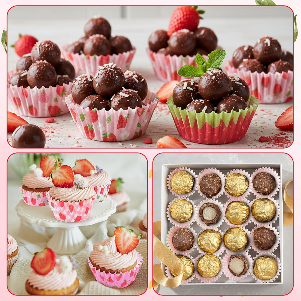 Strawberry Mini Cupcake Liners - 600pcs Summer Baking Cups Muffin Cupcakes Paper Wrappers, Pink Watermelon Candy Cake Chocolate Wrap Making Supplies for Baby Shower Party Birthday (10 Styles)