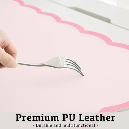 Scalloped Desk Mat, 31.5" x 15.7" Large Cute Aesthetic Desk Accessories, PU Leather Computer Laptop Desk Mouse Keyboard Pad, Desk Writing Mat for Vanity/Work/Home Decor (Pink, 31.5" x 15.7")