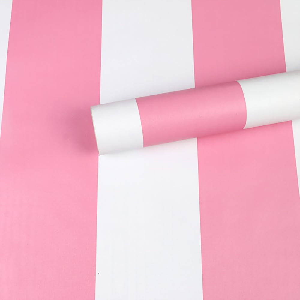 Pink and White Stripes Peel & Stick Shelf Liner Removable Contact Paper Wallpaper for Drawer Cabinet Nursery Decor 17.7" x 117"