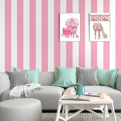Pink and White Stripes Peel & Stick Shelf Liner Removable Contact Paper Wallpaper for Drawer Cabinet Nursery Decor 17.7" x 117"