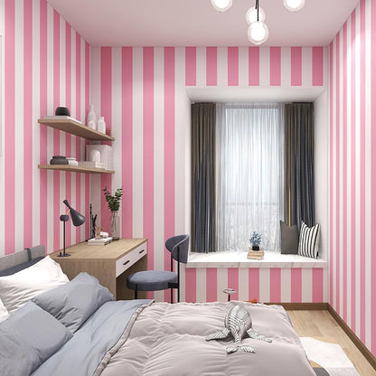 Pink and White Stripes Peel & Stick Shelf Liner Removable Contact Paper Wallpaper for Drawer Cabinet Nursery Decor 17.7" x 117"