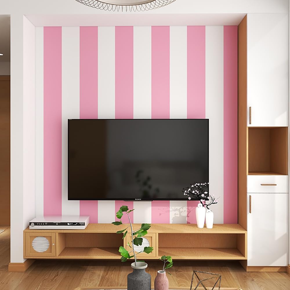 Pink and White Stripes Peel & Stick Shelf Liner Removable Contact Paper Wallpaper for Drawer Cabinet Nursery Decor 17.7" x 117"