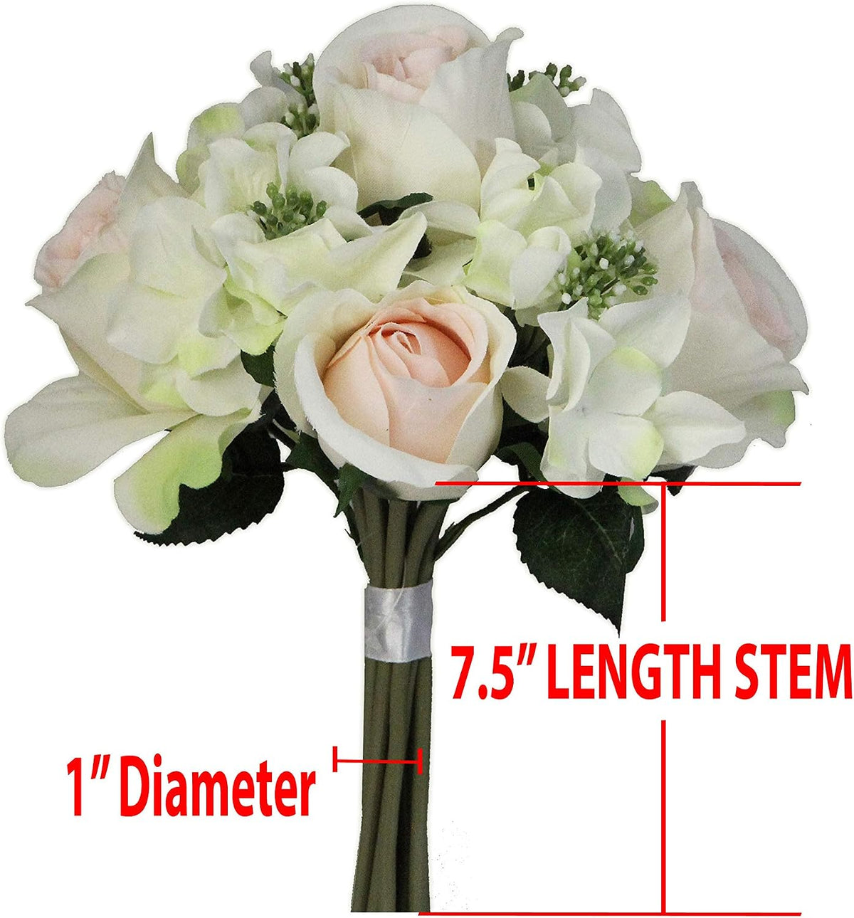 Artificial Rose Hydrangea Flowers Bouquet, 9 Stems Faux Wedding Bouquet for Bride Bridesmaid, Centerpieces Floral Arrangement Home Decoration GPB8359-CM/PK Cream/Pink