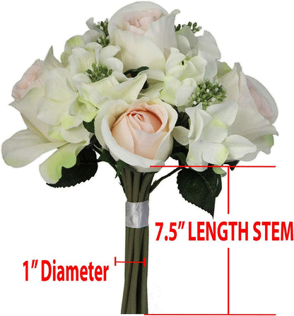 Artificial Rose Hydrangea Flowers Bouquet, 9 Stems Faux Wedding Bouquet for Bride Bridesmaid, Centerpieces Floral Arrangement Home Decoration GPB8359-CM/PK Cream/Pink
