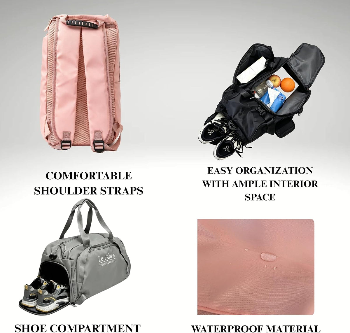 Gym Bag with Shoe Compartment, Pink
