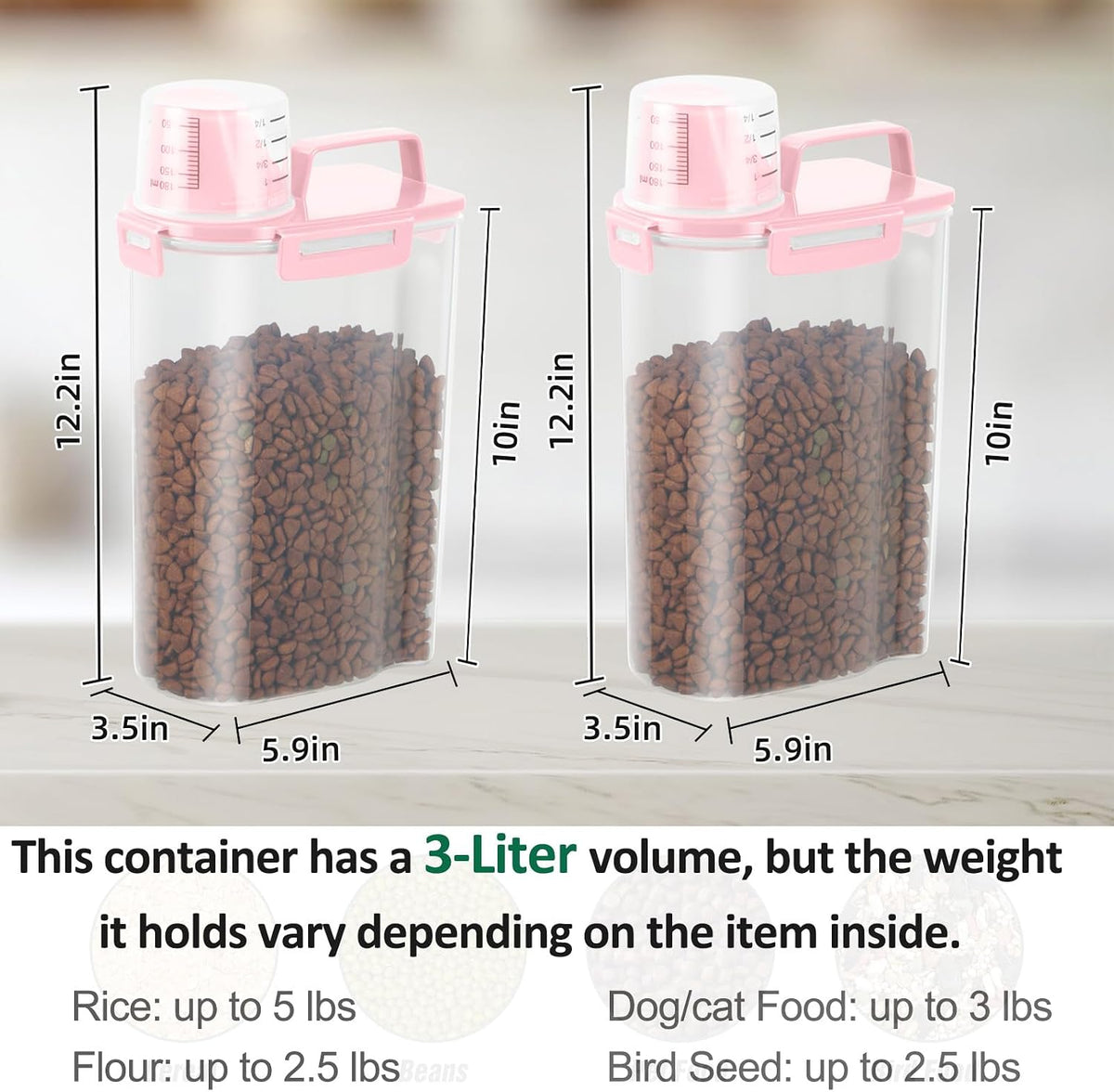 2 Pack 3 Lbs Pet Dog Cat Food Bird Seed Storage Containers for Travel -Pink