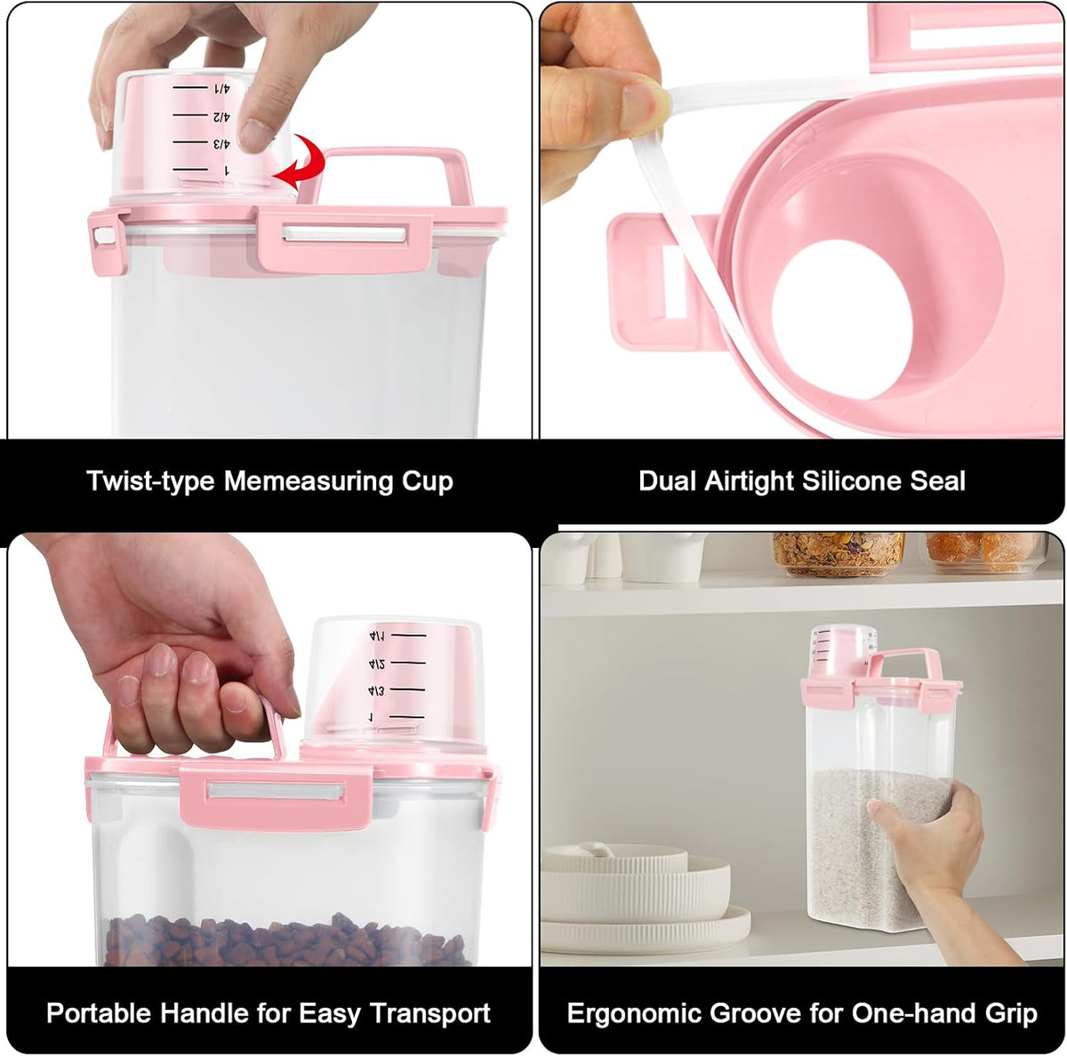 2 Pack 3 Lbs Pet Dog Cat Food Bird Seed Storage Containers for Travel -Pink