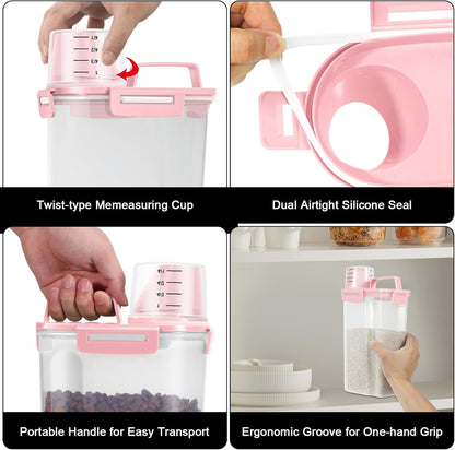 2 Pack 3 Lbs Pet Dog Cat Food Bird Seed Storage Containers for Travel -Pink