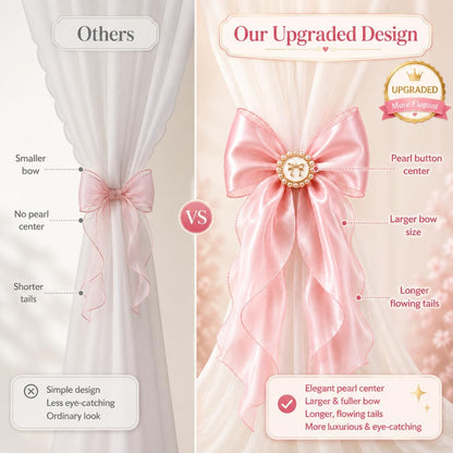 2 Pack Pink Bow Curtain Tiebacks - Decorative Satin Curtain Holdbacks