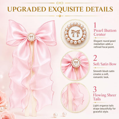 2 Pack Pink Bow Curtain Tiebacks - Decorative Satin Curtain Holdbacks
