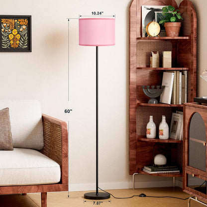 60'' Modern Floor Lamp with Shade, Tall Lamps for Living Room, Bedroom, Office, Dining Room, Pink Shade with Black Pole(Without Bulb)