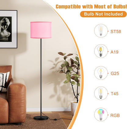 60'' Modern Floor Lamp with Shade, Tall Lamps for Living Room, Bedroom, Office, Dining Room, Pink Shade with Black Pole(Without Bulb)
