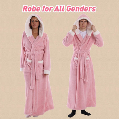 Women's Plush Flannel Robe - Hooded, Long Soft Bathrobe with Pockets, Super Warm, Loungewear for Women