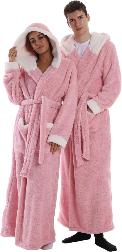 Women's Plush Flannel Robe - Hooded, Long Soft Bathrobe with Pockets, Super Warm, Loungewear for Women
