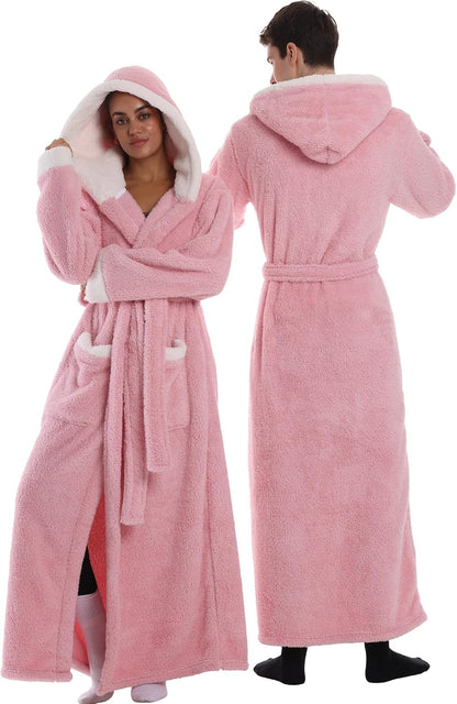 Women's Plush Flannel Robe - Hooded, Long Soft Bathrobe with Pockets, Super Warm, Loungewear for Women