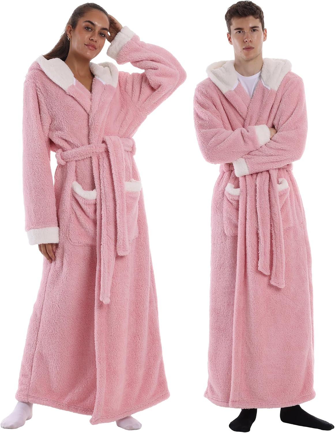 Women's Plush Flannel Robe - Hooded, Long Soft Bathrobe with Pockets, Super Warm, Loungewear for Women