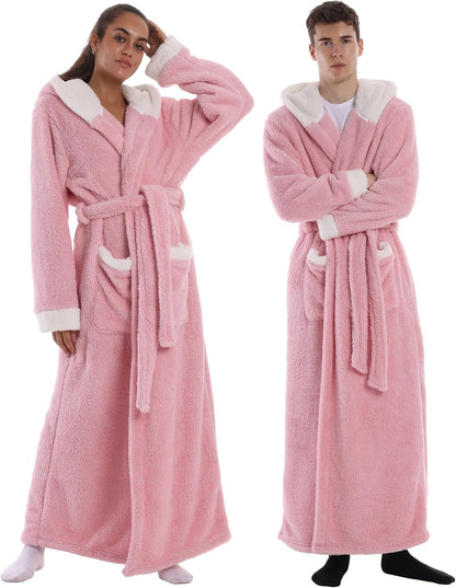 Women's Plush Flannel Robe - Hooded, Long Soft Bathrobe with Pockets, Super Warm, Loungewear for Women