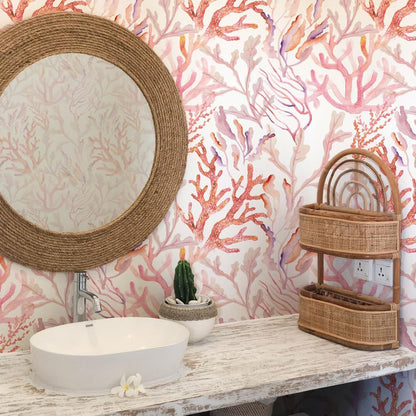Tempaper Rose Pink Coral Reef Removable Peel and Stick Coastal Wallpaper, 20.5 in X 16.5 ft, Made in The USA