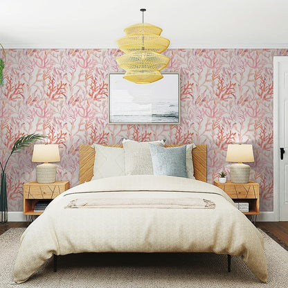 Tempaper Rose Pink Coral Reef Removable Peel and Stick Coastal Wallpaper, 20.5 in X 16.5 ft, Made in The USA
