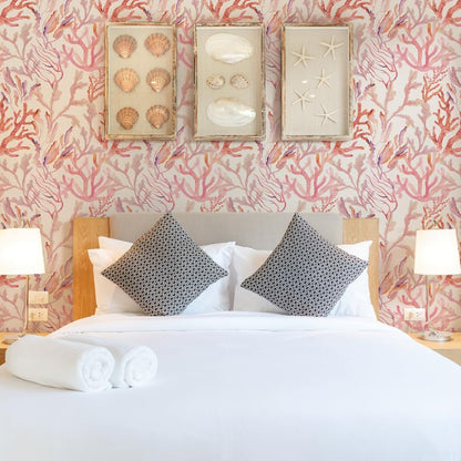 Tempaper Rose Pink Coral Reef Removable Peel and Stick Coastal Wallpaper, 20.5 in X 16.5 ft, Made in The USA