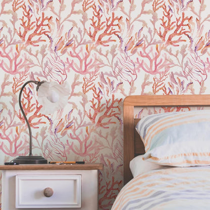 Tempaper Rose Pink Coral Reef Removable Peel and Stick Coastal Wallpaper, 20.5 in X 16.5 ft, Made in The USA